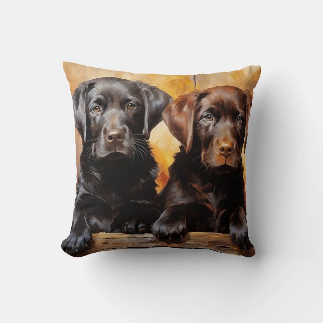 Coussin Deux chiots labrador (Recto)