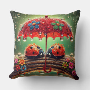 Coussin Deux coccinelles sous un parapluie décoratif