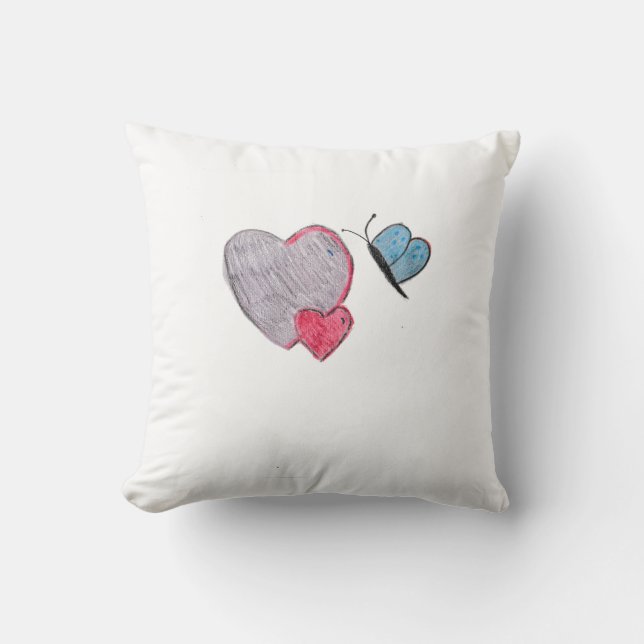 Coussin Deux coeurs avec papillon (Recto)