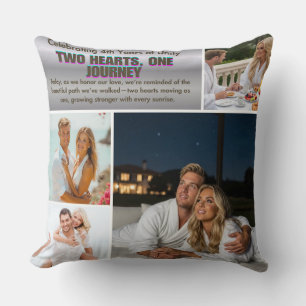 Coussin Deux cœurs, quatre ans, pour toujours.   Couple Co