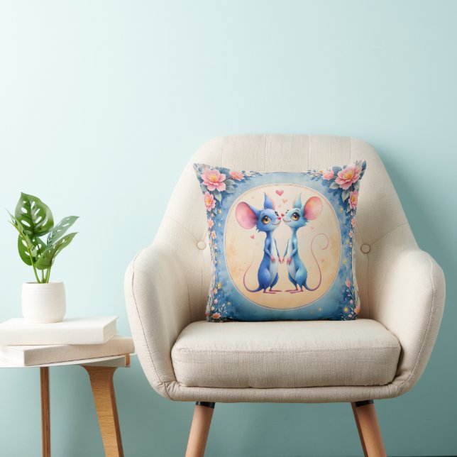 Coussin Deux cœurs, un amour – Les souris mariés. (Chaise)