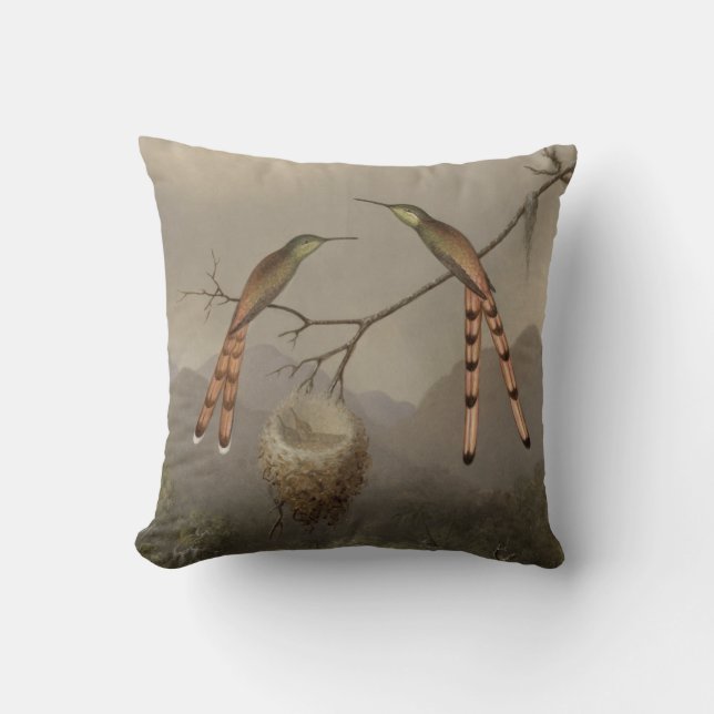 Coussin Deux colibris avec leur jeune (Recto)