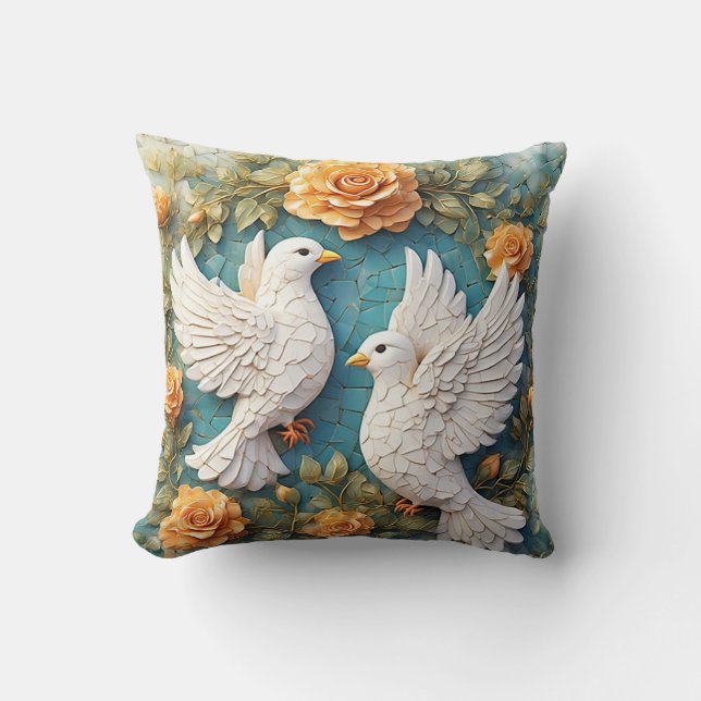 Coussin Deux colombes blanches sur un motif floral (Recto)
