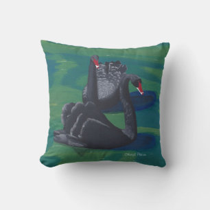 Coussin Deux cygnes noirs Pillows peinture natation