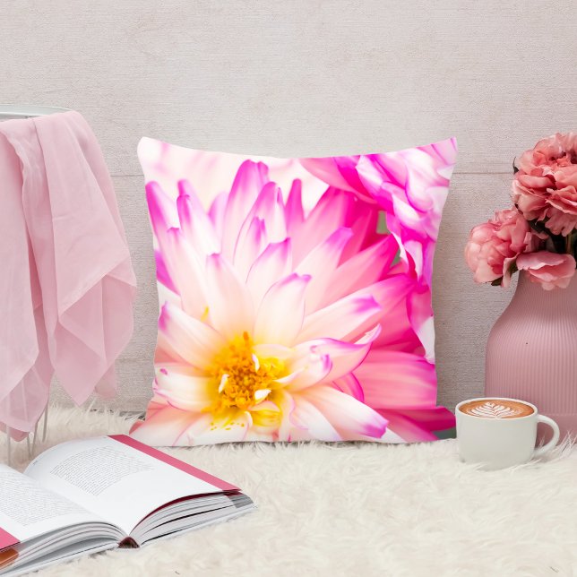 Coussin Deux Dahlias Blanches Et Roses Jettent L'Oreiller (Créateur téléchargé)