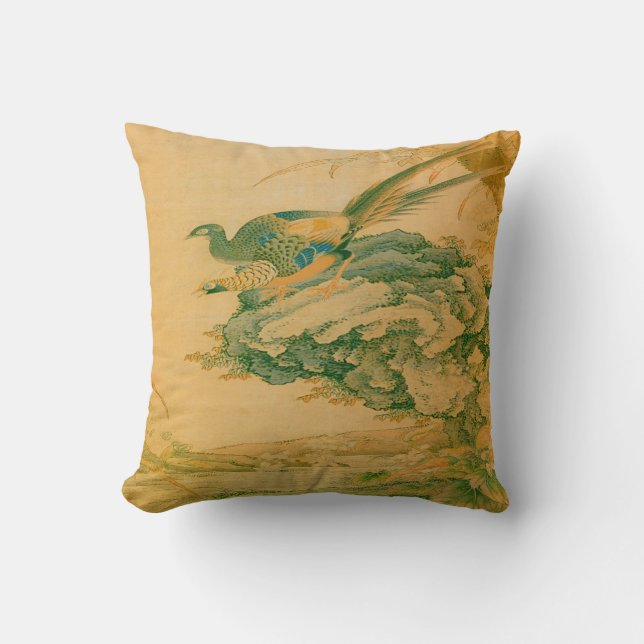 Coussin Deux faisans 19e c. Impression chinoise (Recto)