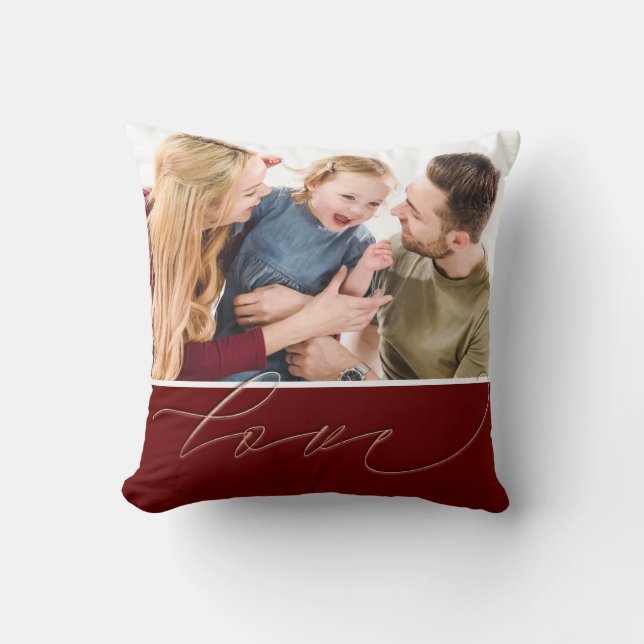 Coussin Deux Famille Love Script Typographie Bourgogne (Recto)