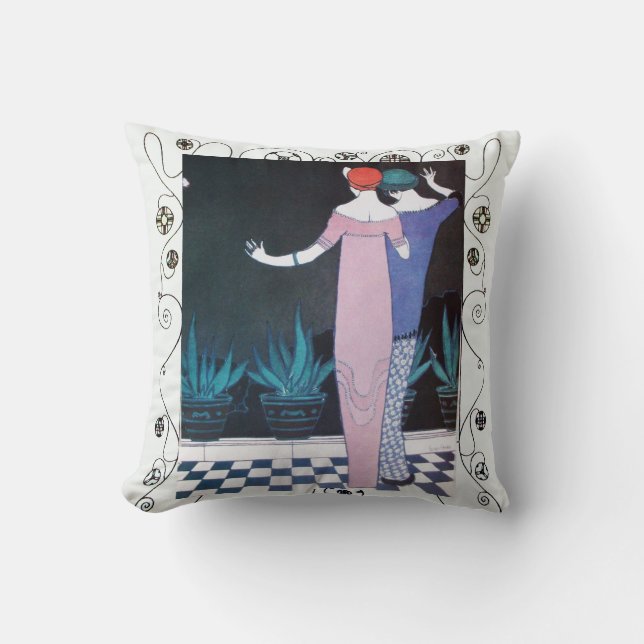 Coussin DEUX FEMMES DANS LA NUIT Art Déco Beauté Mode (Recto)