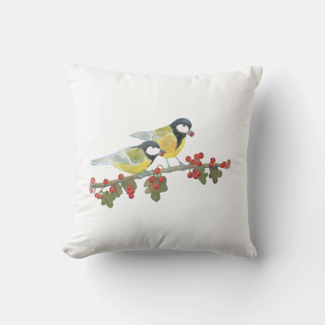 Coussin Deux Grands Oiseaux de Tit sur la branche de l'épi (Recto)