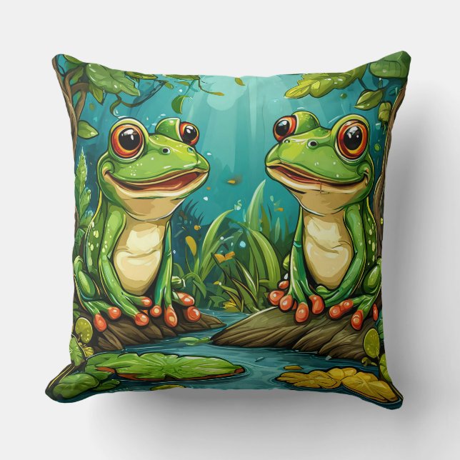 Coussin Deux grenouilles de dessin animé assises dans une  (Recto)