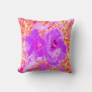 Coussin Deux Hibiscus de prune violette et rose chaud