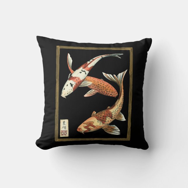 Coussin Deux Japonais Koi Goldfish sur un Arrière - plan n (Recto)