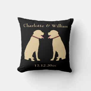 Coussin Deux Labradors Jaunes Dorés Mariage personnalisé