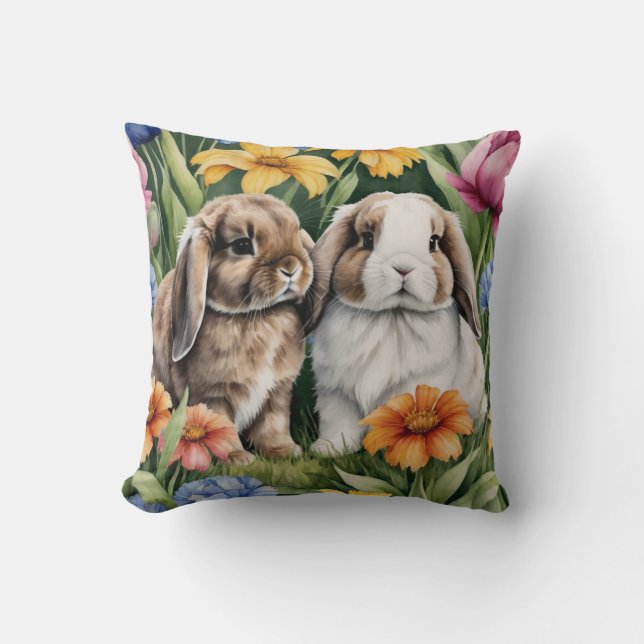 Coussin Deux lapins de lapin de lapin de petite lop (Recto)