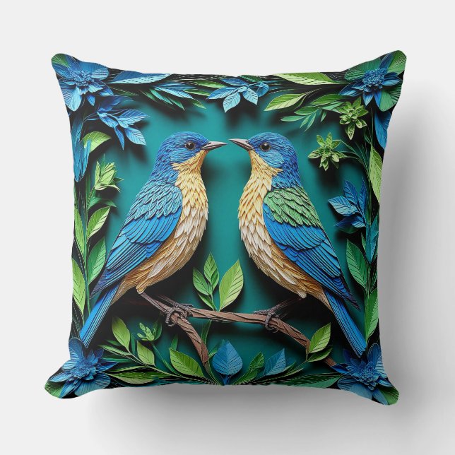 Coussin Deux oiseaux bleus et jaunes (Recto)
