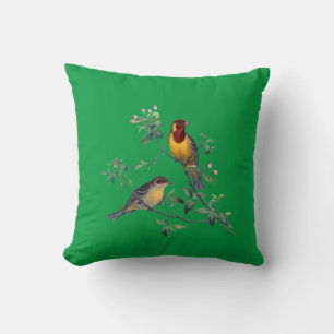 Coussin Deux oiseaux sur des branches de fleurs