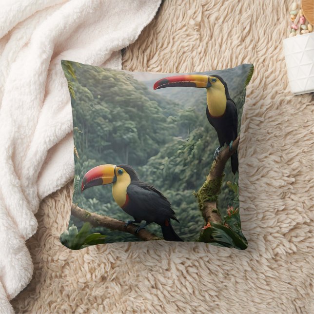 Coussin Deux Oiseaux Toucans Tropicaux, (Couverture)