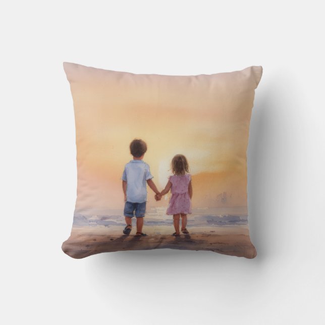 Coussin Deux petits coeurs. Un beau chemin. (Recto)