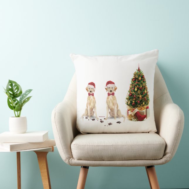 Coussin Deux récupérateurs du Labrador Drôle chien de Noël (Chaise)