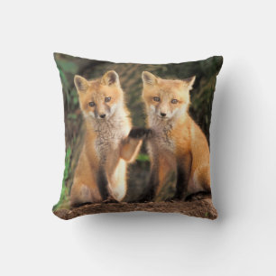 Coussin Deux renardeaux rouges devant leur tanière