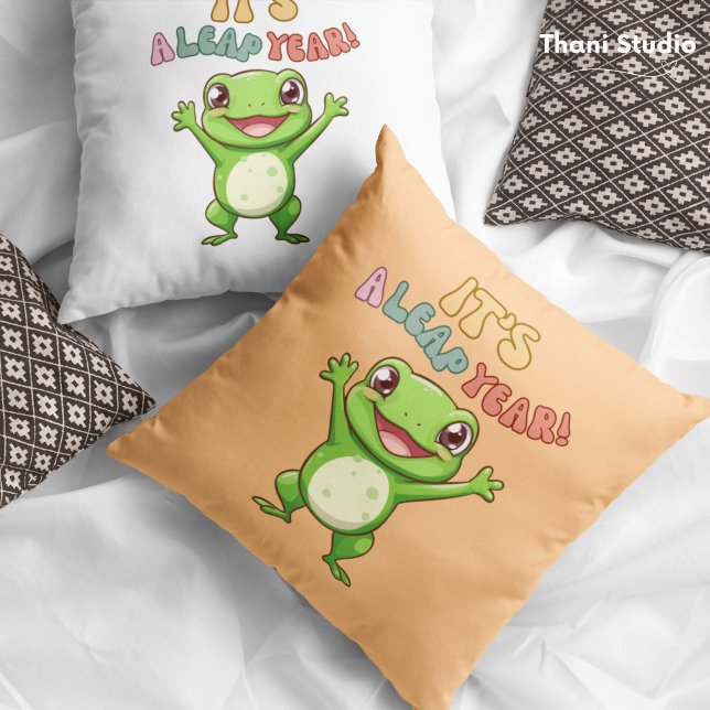 Coussin Deux Tons Leap Année Cute Happy Frog Moderne Vinta (Créateur téléchargé)