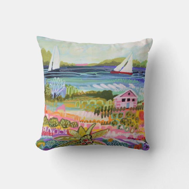 Coussin Deux voiliers et chalet (Recto)