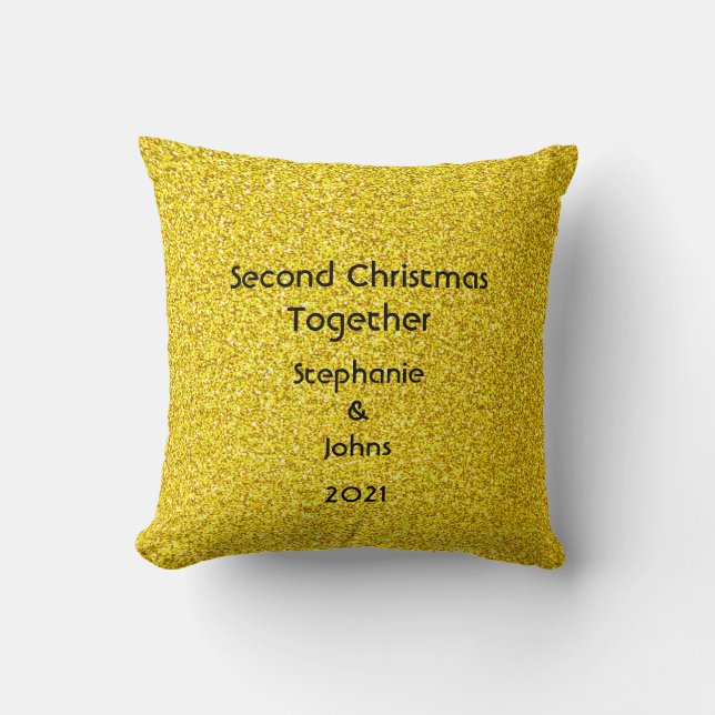 Coussin Deuxième Noël ensemble pailleté jaune doré (Recto)