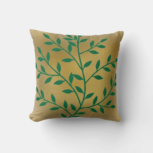 Coussin Devenez écolo vert feuille sur or (Recto)