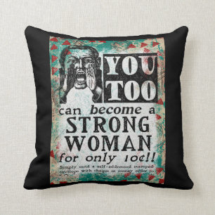 Coussin Devenez Une Femme Forte - Drôle Annonce Vintage