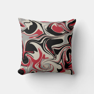 Coussin Déversement - Rouge, gris, noir et blanc os