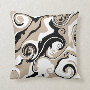 Coussin Déversement - Taupe, noir et blanc