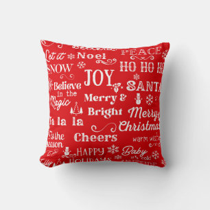 Coussin Devis vacances   Mots de Noël Rouge
