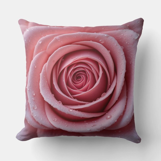 Coussin Dewy Pink Rose Pillow | Elegant Floral Decor (Recto)