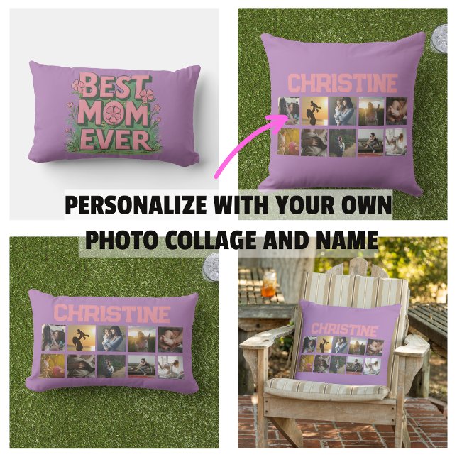 Coussin D'extérieur 10 Collage de photos et nom pour sa maman (10 Photo Collage and Name for Her Mom Pillow)