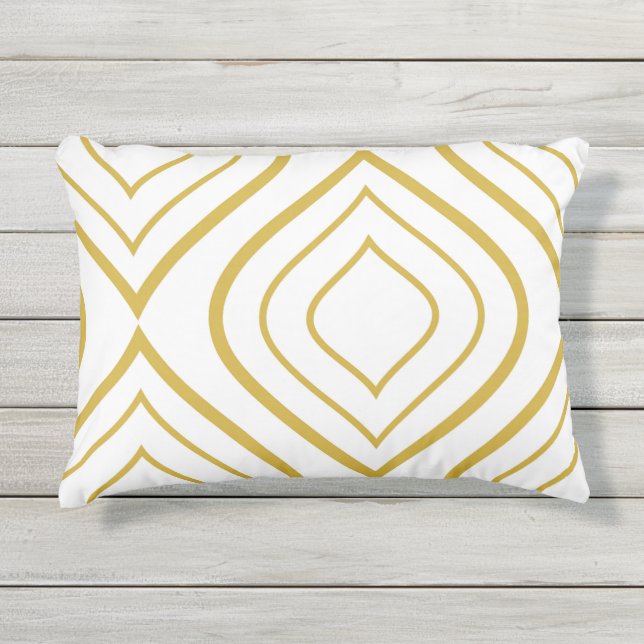 Coussin D'extérieur Abstract geometrical, white and gold (Devant)