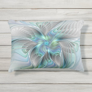 Coussin D'extérieur Abstrait Bleu Vert Papillon Imaginaire Fractal Art