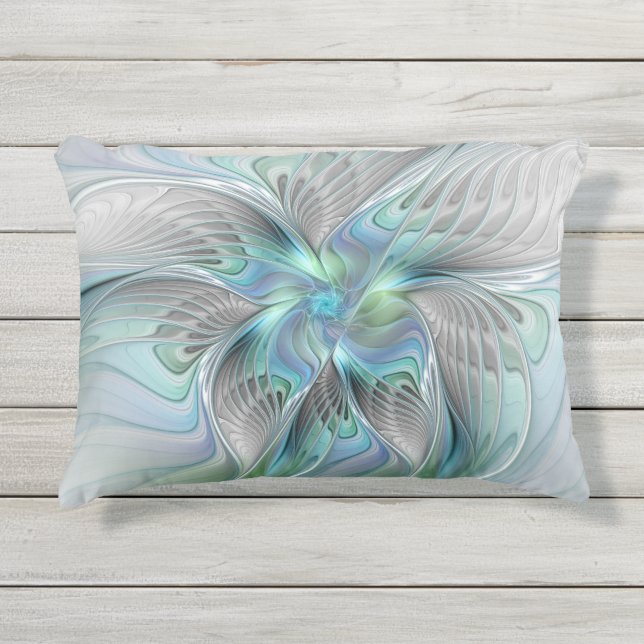 Coussin D'extérieur Abstrait Bleu Vert Papillon Imaginaire Fractal Art (Devant)