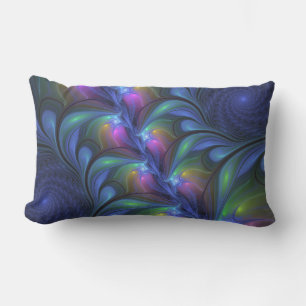 Coussin D'extérieur Abstrait Lumineux Bleu Rose Vert Fractal Coloré
