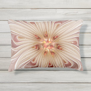 Coussin D'extérieur Abstrait Moderne Peach Pastel Flower Fractal Art