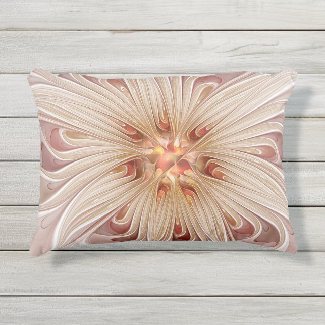 Coussin D'extérieur Abstrait Moderne Peach Pastel Flower Fractal Art (Devant)