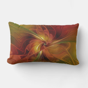 Coussin D'extérieur Abstrait Rouge Orange Brown Vert Fractal Art Flowe