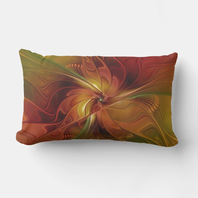 Coussin D'extérieur Abstrait Rouge Orange Brown Vert Fractal Art Flowe (Recto)