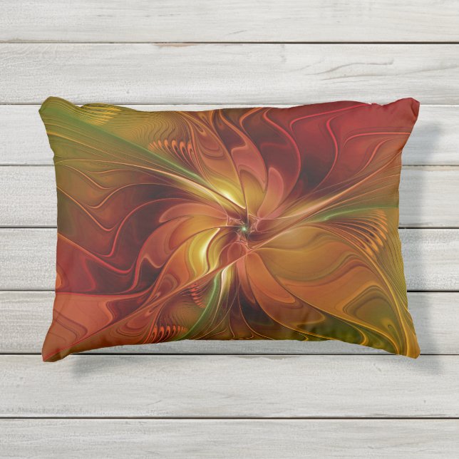 Coussin D'extérieur Abstrait Rouge Orange Brown Vert Fractal Art Flowe (Devant)