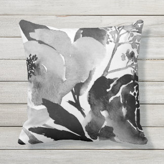 Coussin D'extérieur Accent extérieur floral noir et blanc/carreau