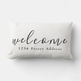 Coussin D'extérieur Accueil et adresse simples Script Blanc