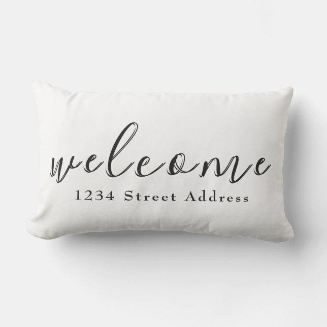 Coussin D'extérieur Accueil et adresse simples | Script | Blanc (Recto)