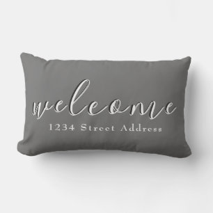 Coussin D'extérieur Accueil et adresse simples   Script   Gris