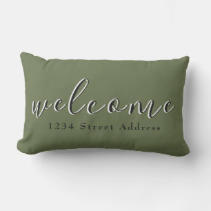 Coussin D'extérieur Accueil et adresse simples Script Vert olive