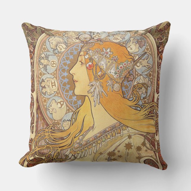 Coussin D'extérieur Alfonse Mucha Zodiac Art nouveau femme (Recto)