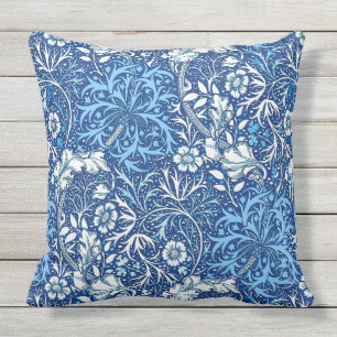 Coussin D'extérieur Algue de William Morris florale, bleu de cobalt et